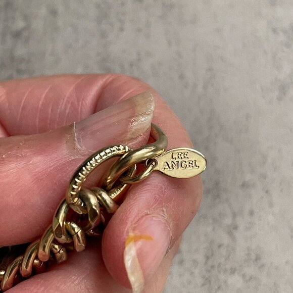 Lee Angel Vintage Bold Blue Thread Wrapped Gold Link Chain Choker Necklace 16" - Picture 2 of 5